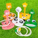 Ringwurfspiel aus Holz, Commodum Wurfspiel mit 5 Spielstäben und 5 Ringen, Ringwurfspiel Kinder Outdoor für Kinder, Gartenspiele, Indoor und Outdoor Spielspaß, Kinderspiele Draußen