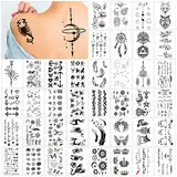 40 Blätter Tatoos Aufkleben Damen, Schwarz Fake Tattoos, Temporäre Sets, Klebe Tattoos Zum Aufkleben, Wasserdicht Temporary Sticker für Kinder Erwachsene Männer und Frauen