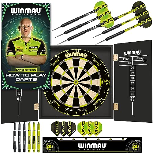 WINMAU Michael van Gerwen MvG Schrank-Set inklusive Dartboard, Schrank, Darts und Zubehör