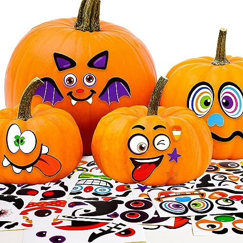 GEBETTER 32 Stück (16 Blätter) Halloween Kürbis Aufkleber Selbstklebend Bastelset Lustig Kürbisausdrücke Gesicht Sticker Basteln Dekoration für Kinder Party Deko