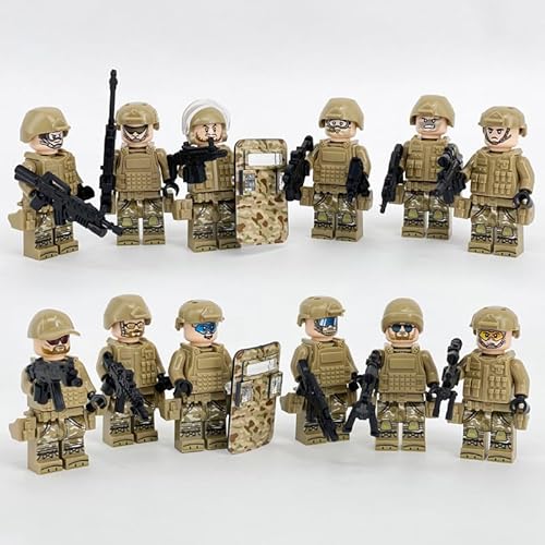 Military Figure Set, 12 Pieces WW2 Military Figure, Soldier, Military, German American Building Blocks, Weapon Accessory Set,Christmas Decorations