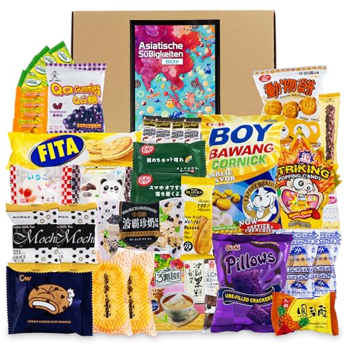 Asiatische Süßigkeiten Box mit über 30 Snacks - Asia Candy Mix mit Schokolade, Crackern, Candy und Keksen aus Korea, Taiwan, Japan, China, Thailand, Indien uvm. - Probierbox Spezialitäten aus Asien