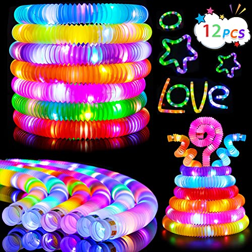 YeahBoom Pop Tubes,12PCS Knicklicht Pop Tubes,LED Leuchtspielzeug,LED Stretchrohr,Partyzubehör im Dunkeln Röhrchen,Knicklichter Party Set,Leuchtende Pop Röhren,Leuchtspielzeug Kinder,Leuchtstäbe