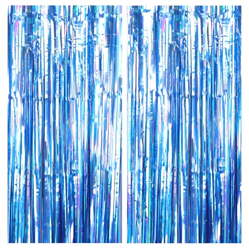 Drucilla 2 Stück Lametta Vorhang, Glitzervorhang Lametta, Folien Fransen Lametta Vorhänge, Glitzer Tinsel Curtain für Geburtstag, Party, Hochzeit Deko, 1m x 2m, Sky Blau