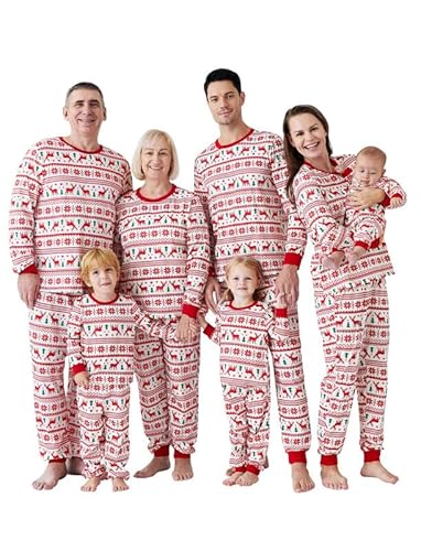 PATPAT Familien Weihnachtspyjama Set, Partner Pyjama Familie Set, Weihnachtsoutfit für Familie, Mutter Tochter Kleidung - Komfortables Weihnachtskleidung Familie Set, Rot-weiß, Baby: 12-18 Monate