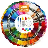 JOTOL Stickgarn,200 Farben Kreuzstich Fäden+Werkzeuge,Embroidery Threads Regenbogenfarbe,Wird für Kreuzstichfaden,Armbandfaden,Basteltwist,Kunsthandwerksdrehfaden