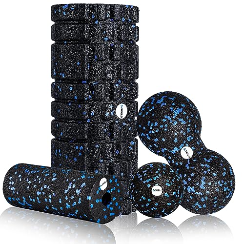 Faszienrolle Faszienrollen Set Bestehend aus 3D-Textur-Massage Faszienrolle Wirbelsäule/Mini-Faszienrolle Faszienball Blackroll Foam Roller für Yoga Bindegewebsstoffwechsel Muskelmassage mit Poster