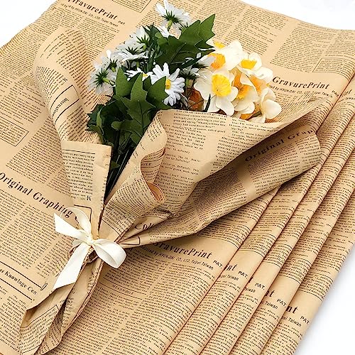 20 Blatt Kraftpapier Geschenkpapier Geburtstag Kraft Braun Vintage Zeitung Geschenk Blumen DIY Verpackung Papier für Kunst Handwerk Geburtstag Urlaub Hochzeit Geschenk Blume Dekor