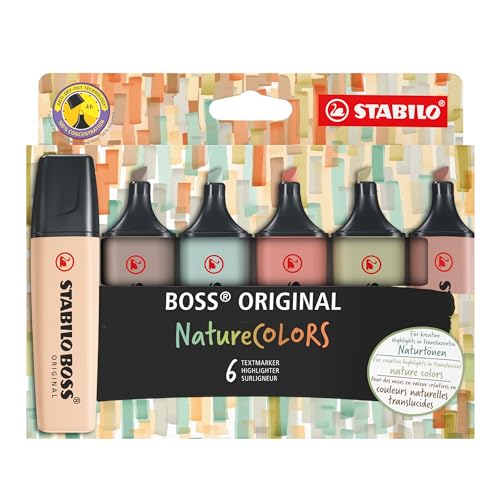 Textmarker - STABILO BOSS ORIGINAL NatureCOLORS - 6er Pack - beige, warmgrau, grünerde, siena, schlammgrün, umbra