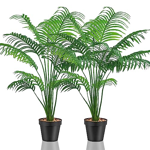 Lighterday Set mit 2 Kunstpflanzen Groß Künstliche Pflanzen Kunstpflanze Fake Plant,Kunstpflanzen Wie Echt,Plastik Pflanze Hoch für Büro,Zuhause,Drinnen und Draußen Deko (Kleine Palme)