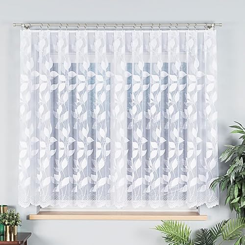 Gardinen Vorhangen Weiß Jacquard 300x150 cm (BxH) Dider Lang Kurz Vorhänge Kräuselband Wohnzimmer Gardinenschals Schlafzimmer Modisches Design Blätter