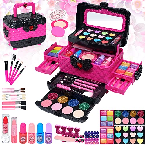 Kinderschminke Set Mädchen Schminkkoffer Mädchen - 57 PCS Waschbar Schminke Kinder Make Up Set Mädchen Spielzeug,Prinzessin Weihnachts Geburtstags Geschenke für Mädchen 4 5 6 7 8 9 10 11 12 Jahre