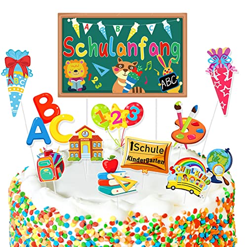 DPKOW 23Stk Schulanfang Kuchen Topper Cupcake Dekorationen für Einschulung Tortendeko Schuleinführung Kuchen Dekorationen Schule Zuckertüte für Mädchen Junge 1. Schultag Schulanfang Party Deko