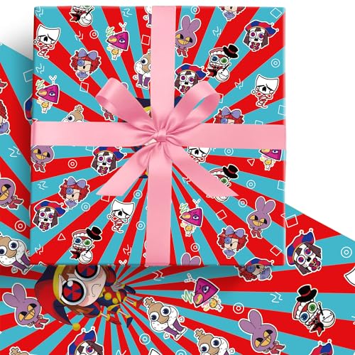 HOOKTA 5 Blätter The Amazing Circus Geschenkpapier 51x75cm Kraftpapier Haltbares Geschenkpapier für Kindergeburtstag, Party Aufbewahrung Festliche Dekoration (Rote Und Blaue Streifen)