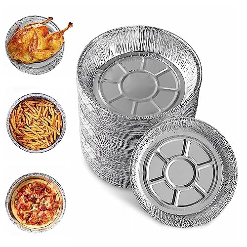 Jsleid 50 Stück Rund Formen Aluschalen 8 Zoll, Kuchenformen aus Aluminiumfolie Pfannen, Runde Alu Schalen Ohne Deckel, Wasser- und Ölbeständig zum Backen, Dämpfen, Kochen, Aufbewahren