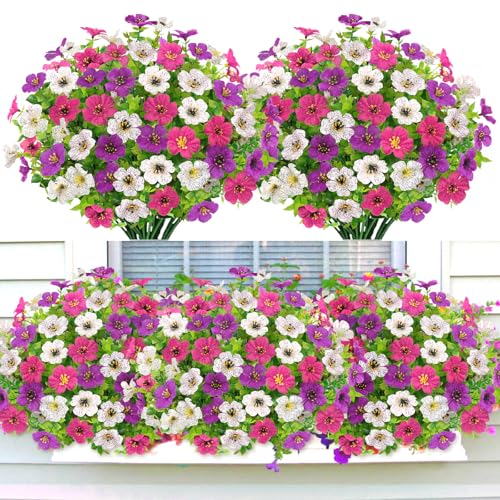 YSUVIN 6 Bündel Künstliche Blumen, Kunstblumen Wie Echt, Frühlingsblumen Künstlich, Künstliche Balkonpflanzen, Plastik Blumen Dekoration für lnnen Outdoor Außen Balkon Garden