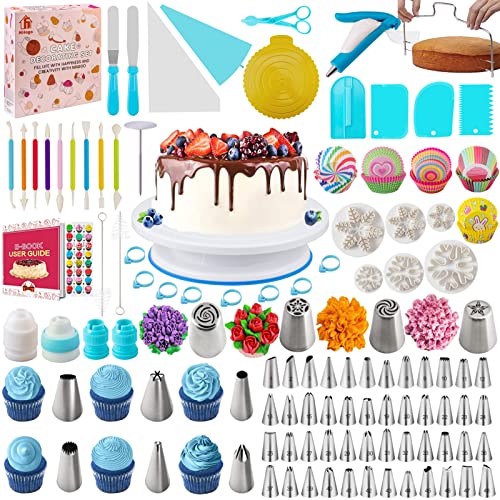 Nifogo Torten Zubehör Set 301-teiliges, Backzubehör, Kuchen Dekorieren Zubehör mit Tortenplatte Drehbar, Spritzbeutel, Spritztüllen Tüllen, Spatel für Anfänger