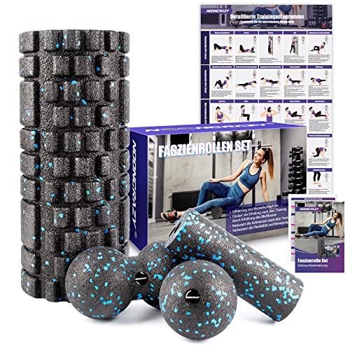 nooncrazy Faszienrolle Set mit 3D-Texturmassage, Mini Faszienrolle, Faszienball und Duoball, Faszien Set zum Faszien Training von Muskeln, Bindegewebe und Stoffwechsel, mit Training Posters