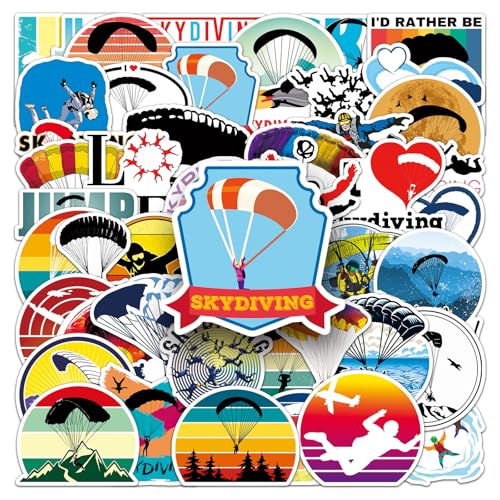 50 Stück Fallschirmsprung Aufkleber Pack Skydiving Sticker Set wasserdichte Vinyl Sticker für Laptop Kinder Autos Motorrad Fahrrad Skateboard Gepäck Koffer Computer Aufkleber Graffiti Decal
