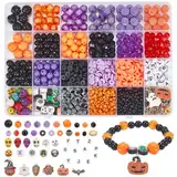 PH PandaHall 1370PCS Halloween Perlen für die Herstellung von Armbändern, 24 Styles Freundschaftsarmband Kit Acryl-Perlen Horrible Sapcer Perlen Charms für Halloween-Schmuck machen und Handwerk