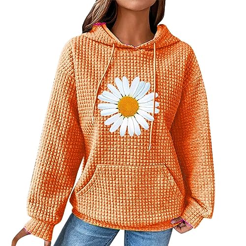 Hoodie Damen Oversize Sweatshirt 2024 Herbst Winter Kapuzenpullover Kordelzug Y2k Sweatjacke Mit Taschen Tops Oberteile Oversized Streetwear Damen Sportbekleidung Fleecejacke Damen(2-Orange,XXL)