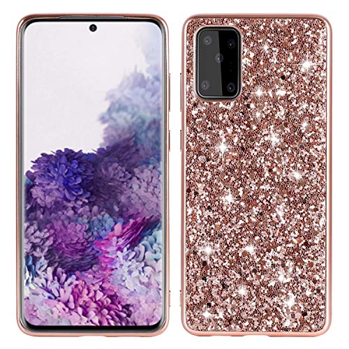 Nadoli Glitzer Hülle für Samsung Galaxy A72 Roségold Glänzend Funkelnd Bling Galvanisier Rahmen Ultradünne Stoßfest Rückseite Tasche Handyhülle Schutzhülle
