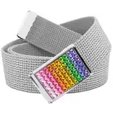 Build A Belt Damen Gürtelschnalle mit 3,2 cm breitem Regenbogen-Strass-Gürtel mit Canvas-Web-Gürtel, Silberfarben glitzernd, XXL 24-34W