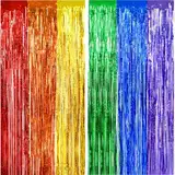 2 Lametta Vorhänge Mehrfarbig Regenbogen Folie Fransen Vorhang Schimmer, Metallic Tinsel Vorhange Hintergrund Fringe Glitzervorhänge Fransenvorhang Metallfolie fur Party Deko Geburtstagsdeko -2stk-