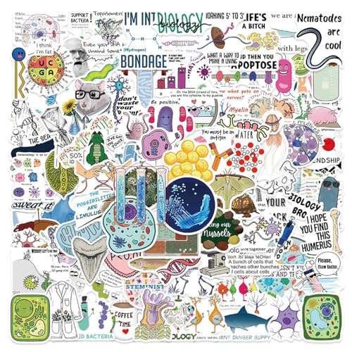 100 Stücke Meme Sticker, Lustige Biochemie Aufkleber, Biologie Labor Aufkleber, Studenten-Aufkleber-Set über Zellen, Bakterien, Zellstrukturdiagramm, Wissenschaftler