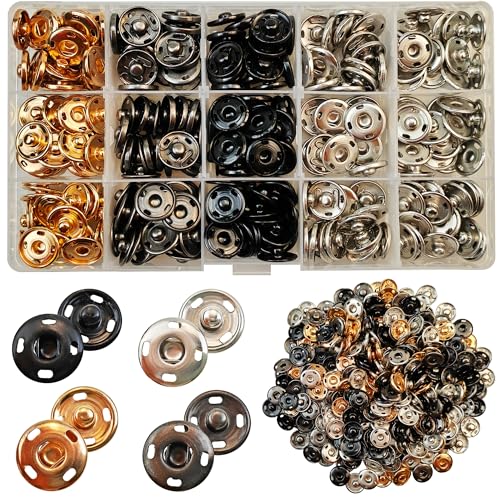 150 Sets Druckknöpfe zum Annähen 15 mm, 4 Farben Metall Druckknopf Set, Groß Druckknöpfe für Kleidung, Nähen & Heimwerken (15 mm)