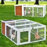 zooprinz brandneues Freilaufgehege mit Stall für draußen – ideal für Kleintiere – Besonders Stabiler und großer Holzrahmen mit Kaninchenstall – Freilauf mit natürlicher Farbe lasiert – Hasenstall (L)