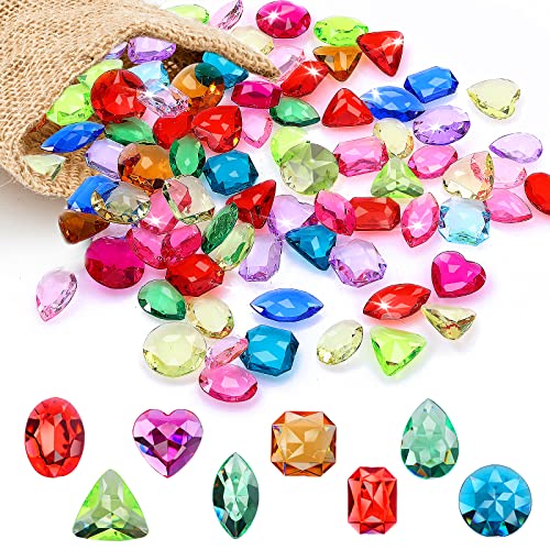 Grevosea 100 Stück Toy Gems,acryl diamanten Kinder Toy Gems Pirate Treasure Jewels Diamanten Kinder Edelsteine Streudeko 13-27mm Bunt Acryl Edelsteine Glassteine für Sommer Strand