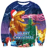 Ahegao Unisex hässliche Weihnachts-Sweatshirts blau lila Meteor Galaxie Pullover Pullover Weihnachtsmütze und Baum bedruckt stilvolle Hemdmantel Damen Herren Jungs Sweatshirt Xmas Party Wear XXL XXL