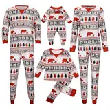 Eauptffy Familien Outfit Weihnachten, Langarm Nachthemd + Lange Hose Weihnachtspyjama 2-Teilig Passende Sets Weihnachtsdruck Pyjamas Set Xmas Nachtwäsche Set Paare Sleepwear Mama Papa Kinder