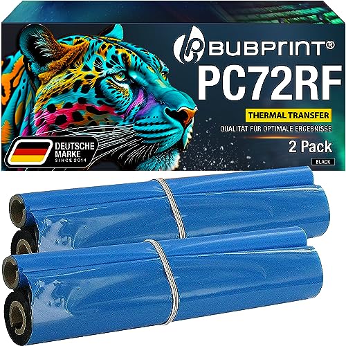 Bubprint 2 Thermotransferrollen kompatibel als Ersatz für Brother PC-72RF PC 72RF PC72RF für Fax T102 T 102 104 T104 T-104 106 T106 T72 T78 92 T92 T98 V1 Schwarz