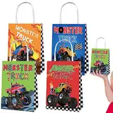 4 Stück Monster Truck Papier Geschenktüten Süßigkeiten Beutel Mitgebsel Tüten mit Griff Monster Truck Mottoparty Geschenktüten für Mädchen Jungen Kindergeburtstag,Giveaways,Party Dekorationen
