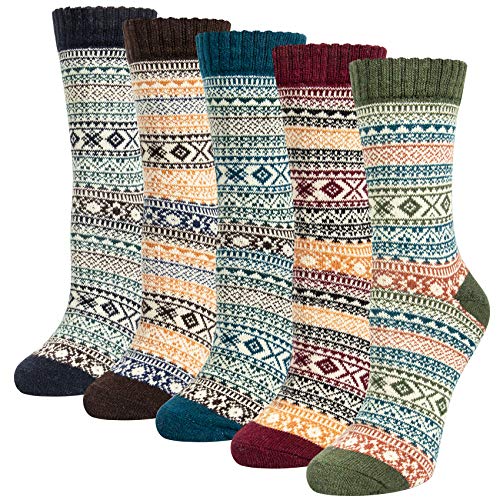 Justay 5 Paar Winter Merino Socken Damen Dicke Wollsocken, Wandersocken Warme Kuschelsocken Thermosocken, atmungsaktive Funktionssocken für alle Aktivitäten Damen 36-42