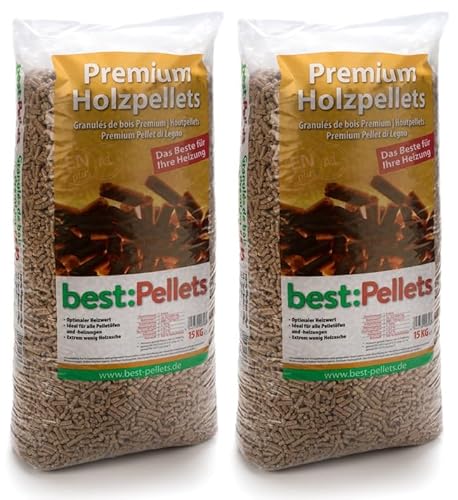 Best:Pellets Holzpellets Heizpellets Weichholz Wood Pellet Öko Energie Heizung Kessel Sackware 6mm 15kg x 2 Sack 30kg