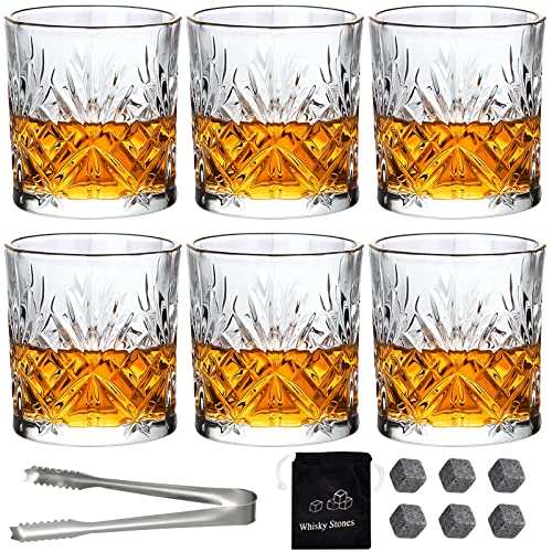 Whiskey Gläser 6 Stück Crystal Whisky Gläser 6er Set 30cl/300ml-Schwere Old Fashioned Whiskey Gläser für Scotch, Bourbon Altmodische Cocktails Whisky-Geschenk für Männer-Vatertagsgeschenk