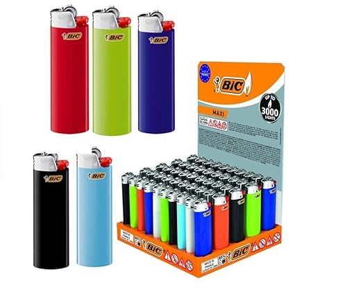 J26 Maxi Lighter Mixed Colours and Stand - Refillable, Lightweight and Reliable (Gemischt, 5)
