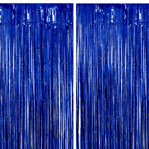 2 Lametta Vorhänge Blau, Folie Fransen Vorhang Schimmer, Metallic Tinsel Vorhange Hintergrund Fringe Glitzervorhänge Fransenvorhang Metallfolie fur Party Deko Geburtstagsdeko -2stk-