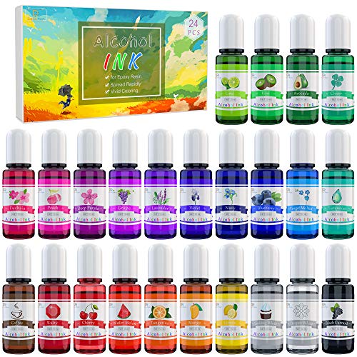 Alkohol Tinte Set - 24 Farben Alcohol Ink zur Epoxidharz Malerei, Petrischalen Herstellung - 240ml Konzentrierter Alkoholtinte Harztinte Farben für Harz Kunst, Becher Herstellung, Malen - je 10 ml