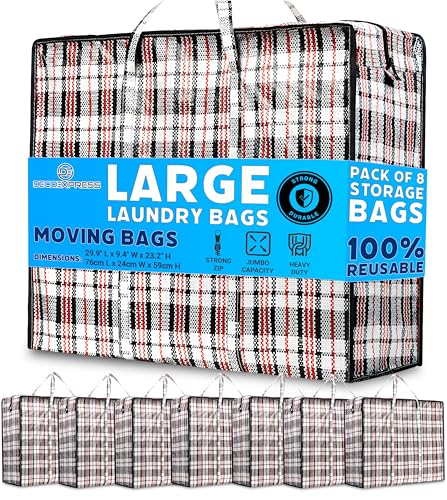 Deco Express Storage Bag, Jumbo Travel Organizer Tasche mit stabilem Reißverschluss und Griffen, große garment bag, vielseitige klamotten aufbewahrung Tasche, 76 x 59 x 24 cm, 8er-Pack