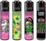 Clipper® 4er 420 Girly Collection Lighter Flints Feuerzeug + 1 Sticker High Zombie