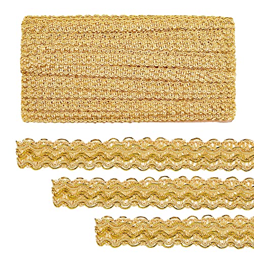 PandaHall 15 Yards Golden Braid Lace Trim, 15 mm Gewelltes, Gewebtes Spitzenband, Filigrane Gimpenborte, Für Vorhangpolster, Heimdekoration, Handwerk