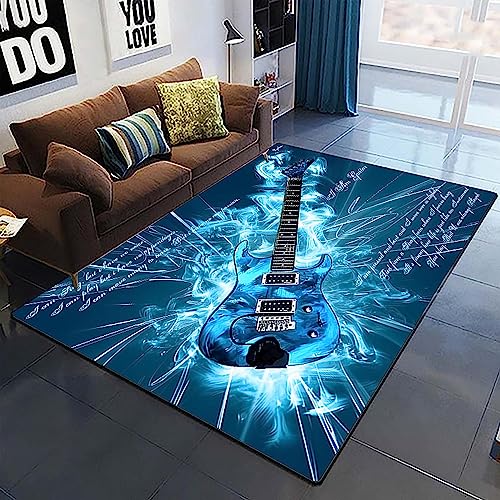 Blaue Musikinstrumentgitarre Teppich, Wohnzimmer Teppich, Kinderteppich, 3D Druck, Flanell Schlafzimmer Anti-Rutsch Teppich - 200 X 300 Cm / 78,74 X 118,1 Zoll - Leicht Zu Reinigendes, Weich -0K6S-O6U