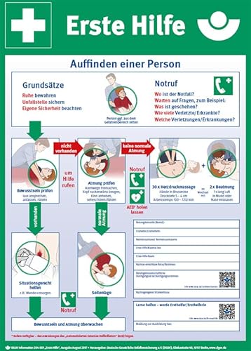 Erste-Hilfe-Plakat DIN A3 gemäß DGUV, aktueller Stand 2024, gefaltet