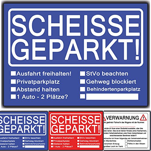 Scheisse Geparkt lustiges Set aus 3 Blöcken Rot Blau, Verwarnungsblock für Autofahrer die genervt sind von Falschparker auf Privatparkplätzen, zugeparkt werden als Geschenk zum bestenden Führerschein