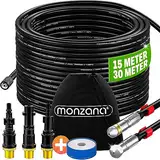 MONZANA® Rohrreinigungsschlauch Premium Set 30m 200bar inkl. 3 Adapter 2 Düsen mit Kärcher kompatibel Hochdruckreiniger Universal Rohrreinigungsset