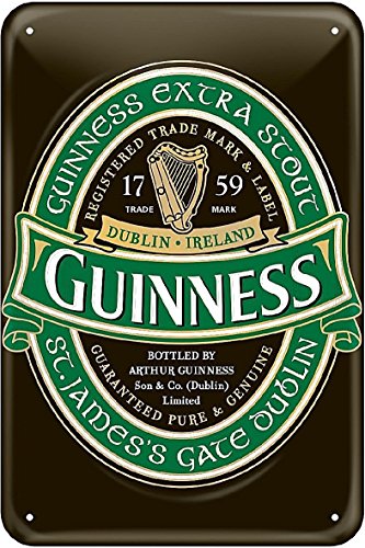 Guinness Metal Sign With Iconic Ireland Label (20Cm X 30Cm)